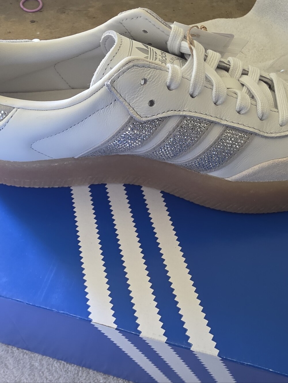adidas White Sneakers with Silver Glitter Stripes and Gum Sole 8 1/2 W